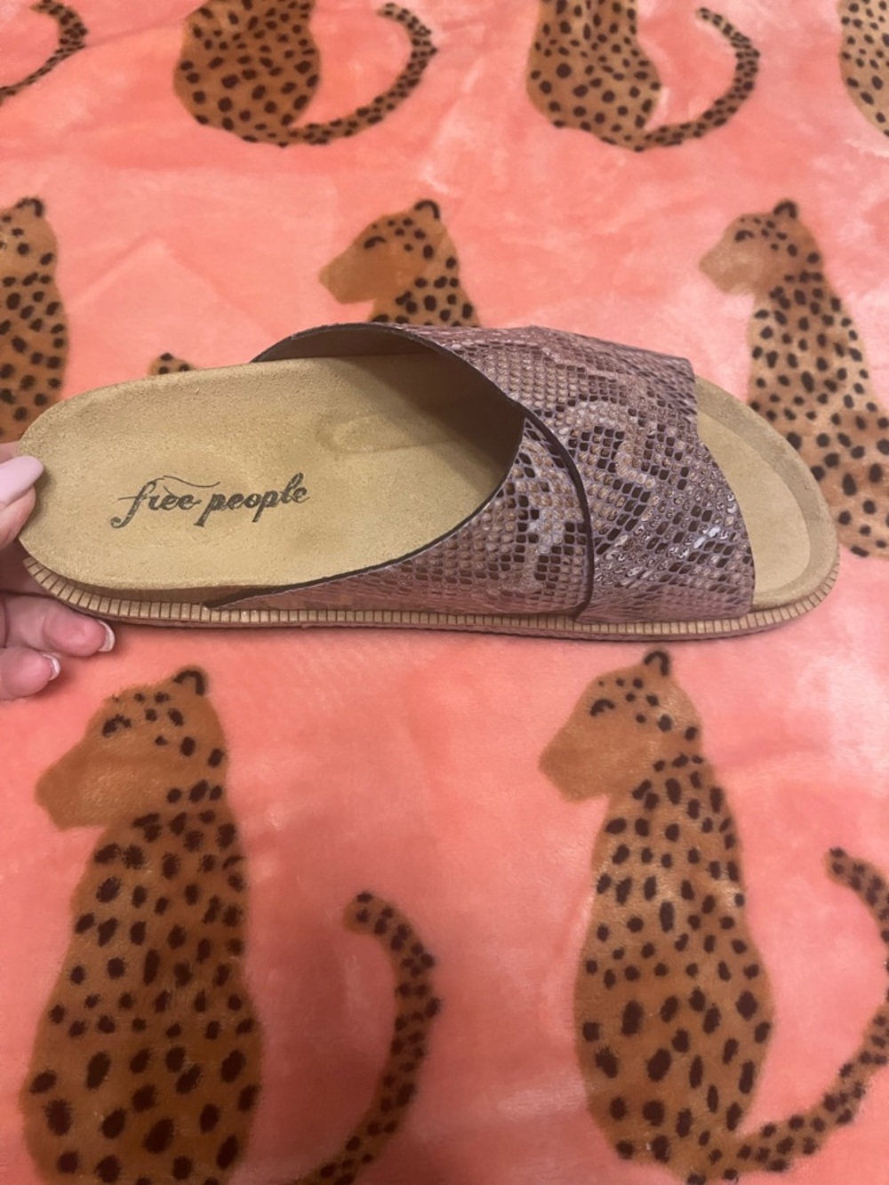 Free People lavender Snake-Print Slide Sandal